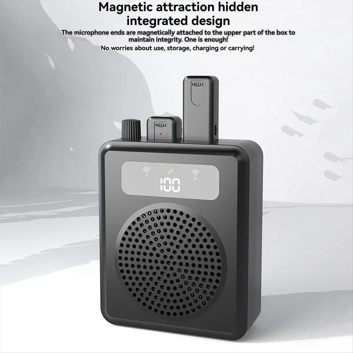 828 Mini Wireless Megaphone Speaker with Lavalier Microphone Portable Voice Amplifier for Teachers Tour Guides Coaches Black