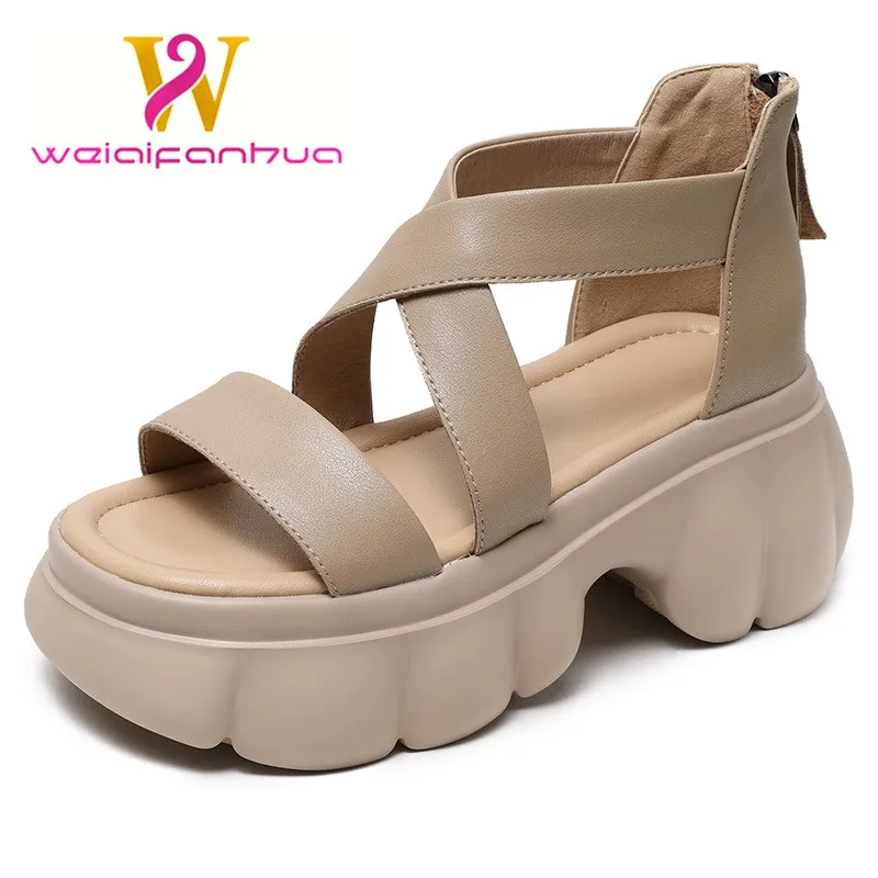 

2024 Summer Women'sNew LeatherPlatform Soled Roman Women's SandalsWomen's Fashion Versatile Retro Sandals Women Platform Sandals