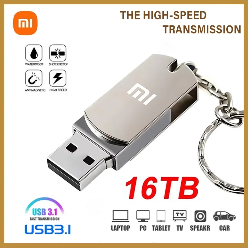 Xiaomi 16 ТБ Pendrive USB 3.2 Высокоскоростная передача Металлический флэш-накопитель типа C SSD Портативный мини-накопитель с памятью Водонепроницаемый U-диск