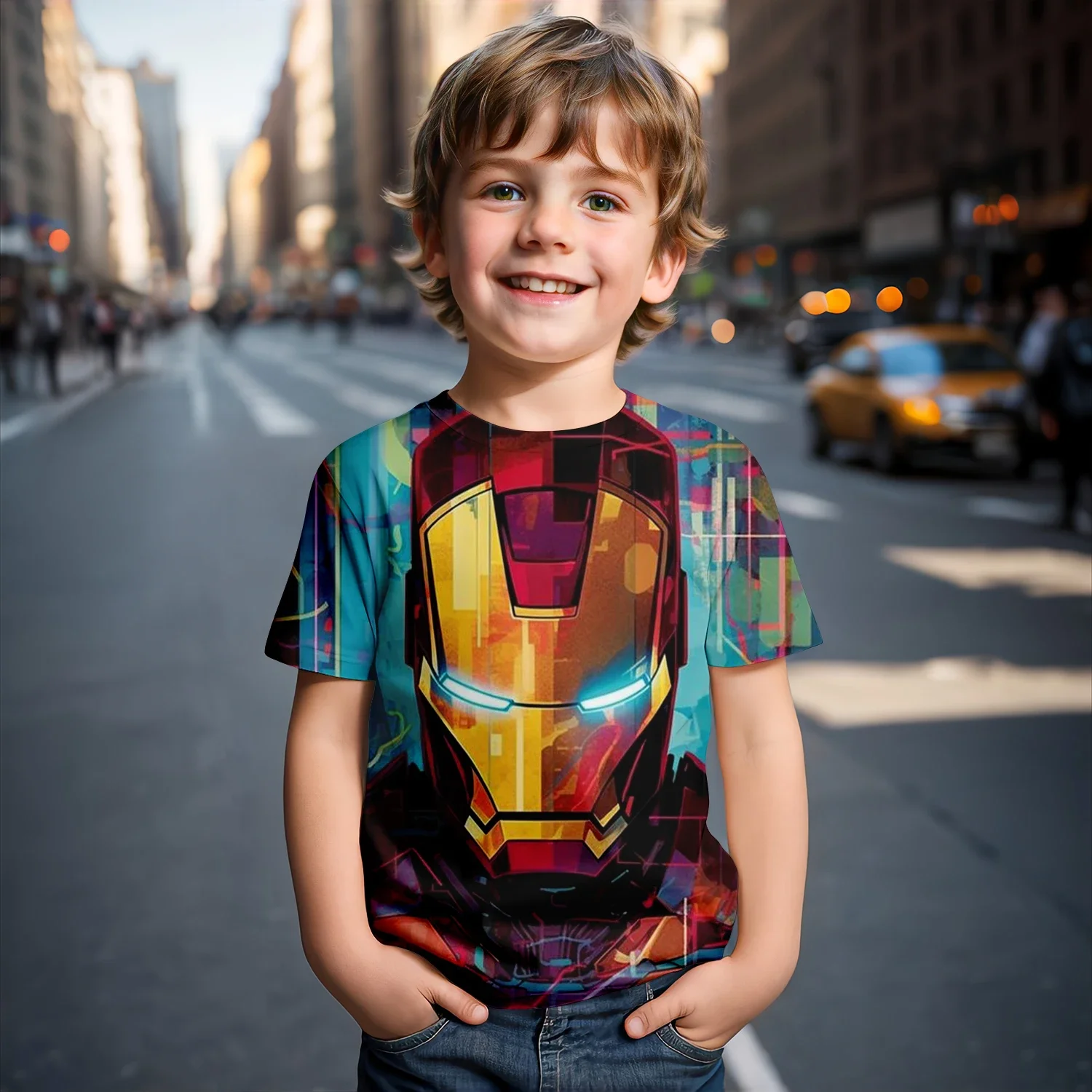 Camiseta de manga corta transpirable de secado rápido de verano para niños superhéroe Iron Man estampado 3D estilo original niños niñas de secado rápido