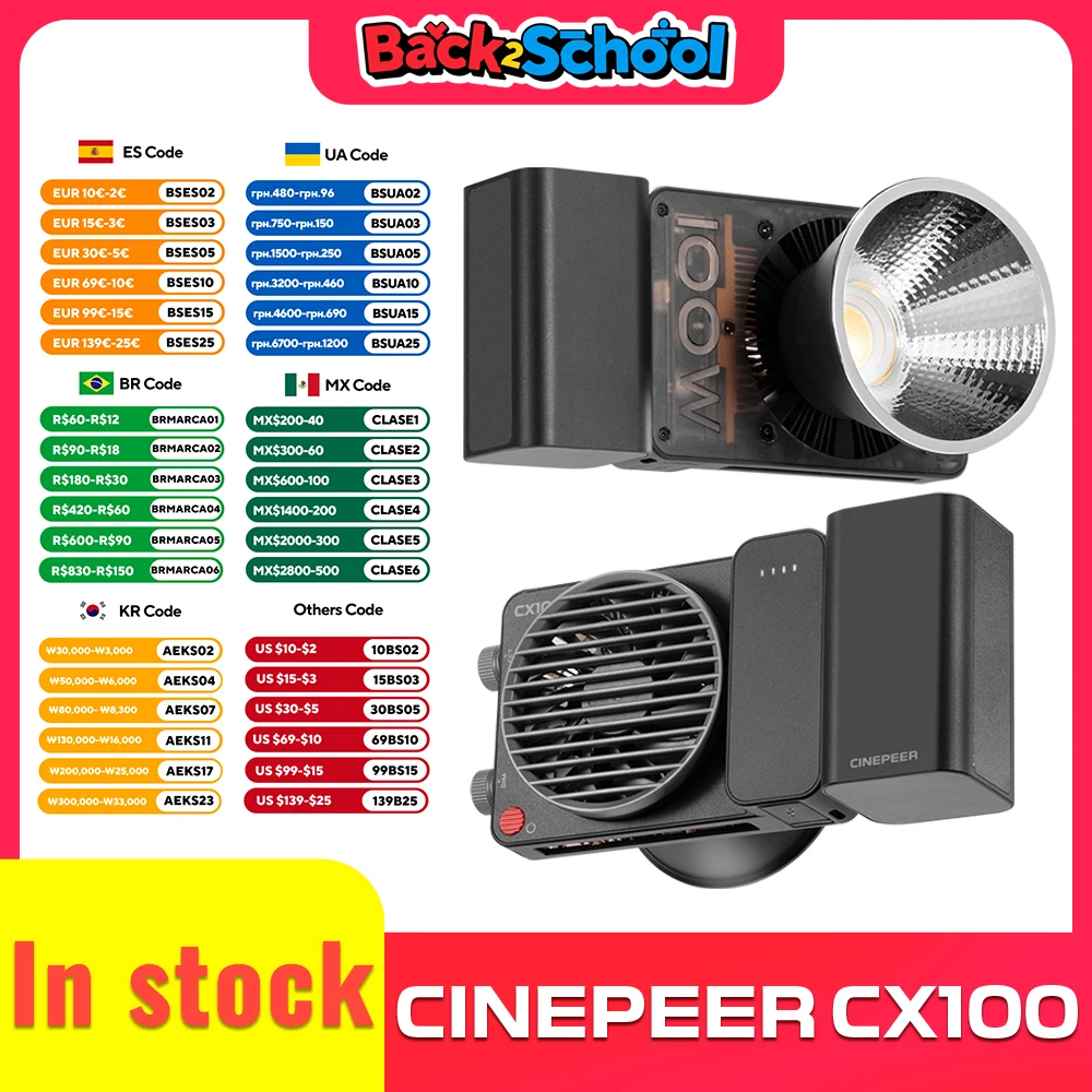 

Официальный карманный светильник ZHIYUN CINEPEER CX100 100 Вт, портативный светодиодный светильник COB, заполняющий свет для фотографий, освещение для фотосъемки