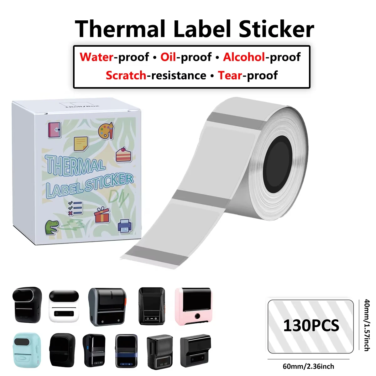 Transparent Clear Thermal Labels Multisize High Adhesive Waterproof Sticker Paper for Product Packaging, Shipping Logistics