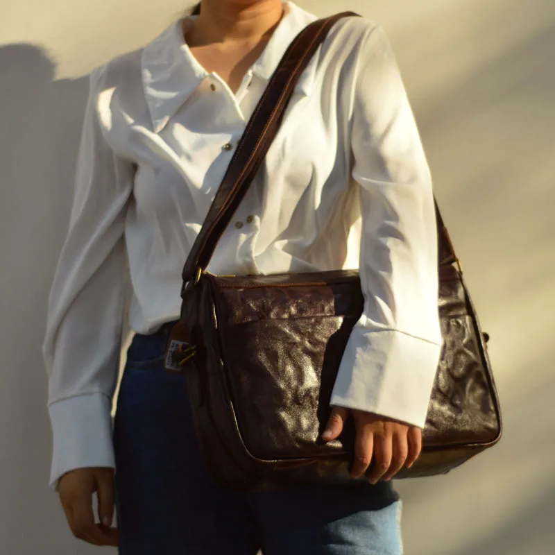 

AETOO Leather crossbody bag cowhide men's bag shoulder bag Casual retro business Korean version of street trend commuter cross b