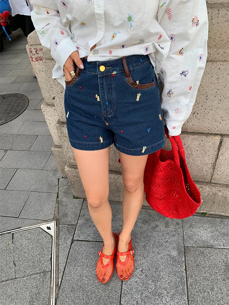 

Women's ort Jeans 2025 New Embroidery Small Size Summer Design Sense Pants Casual Straight Leg l Waist Zipper Fly