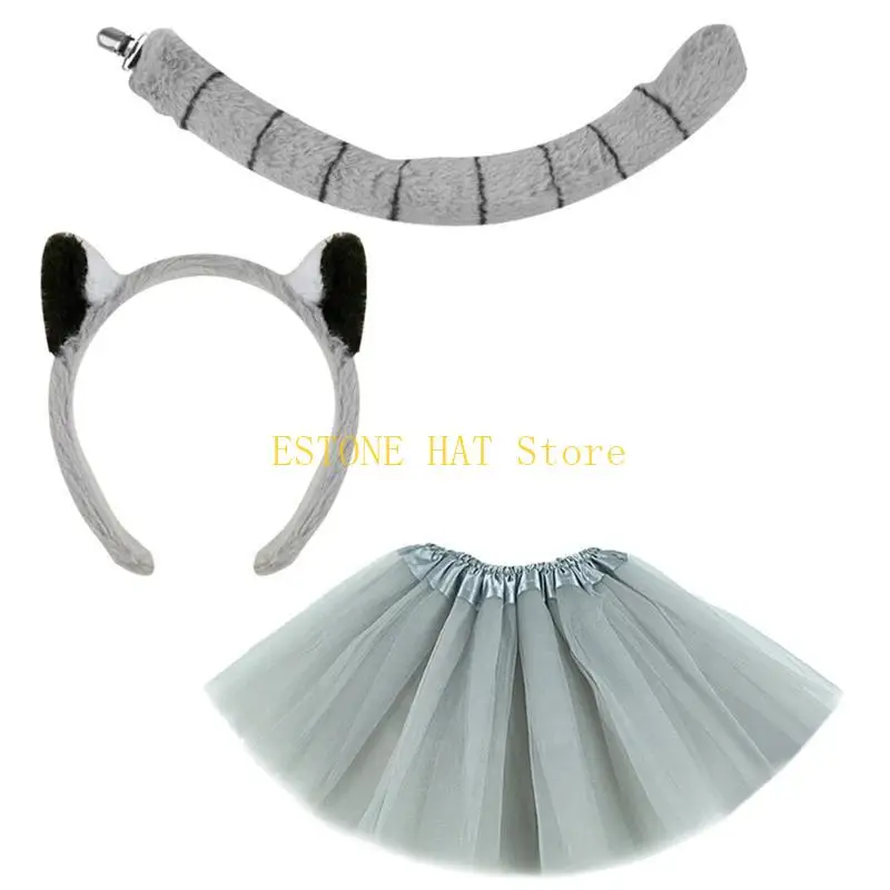 49MF Monkey Tail Headband Bowtie Glove and Skirt for Children Boy Girl Halloween