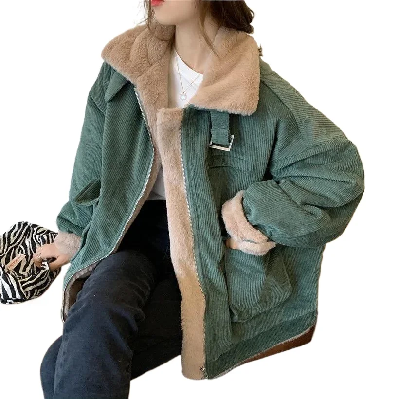 

Женские осенне-зимние повседневные парки, универсальные свободные короткие утолщенные теплые вельветовые хлопковые одежды, трендовая куртка из овечьей шерсти