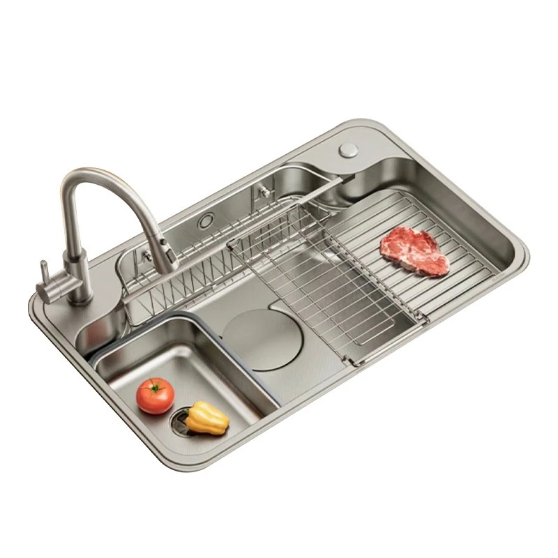 

Kitchen Sink Stainless Steel Household Multi-functional Dish Basin Large Single Sink Dishwashing Sink