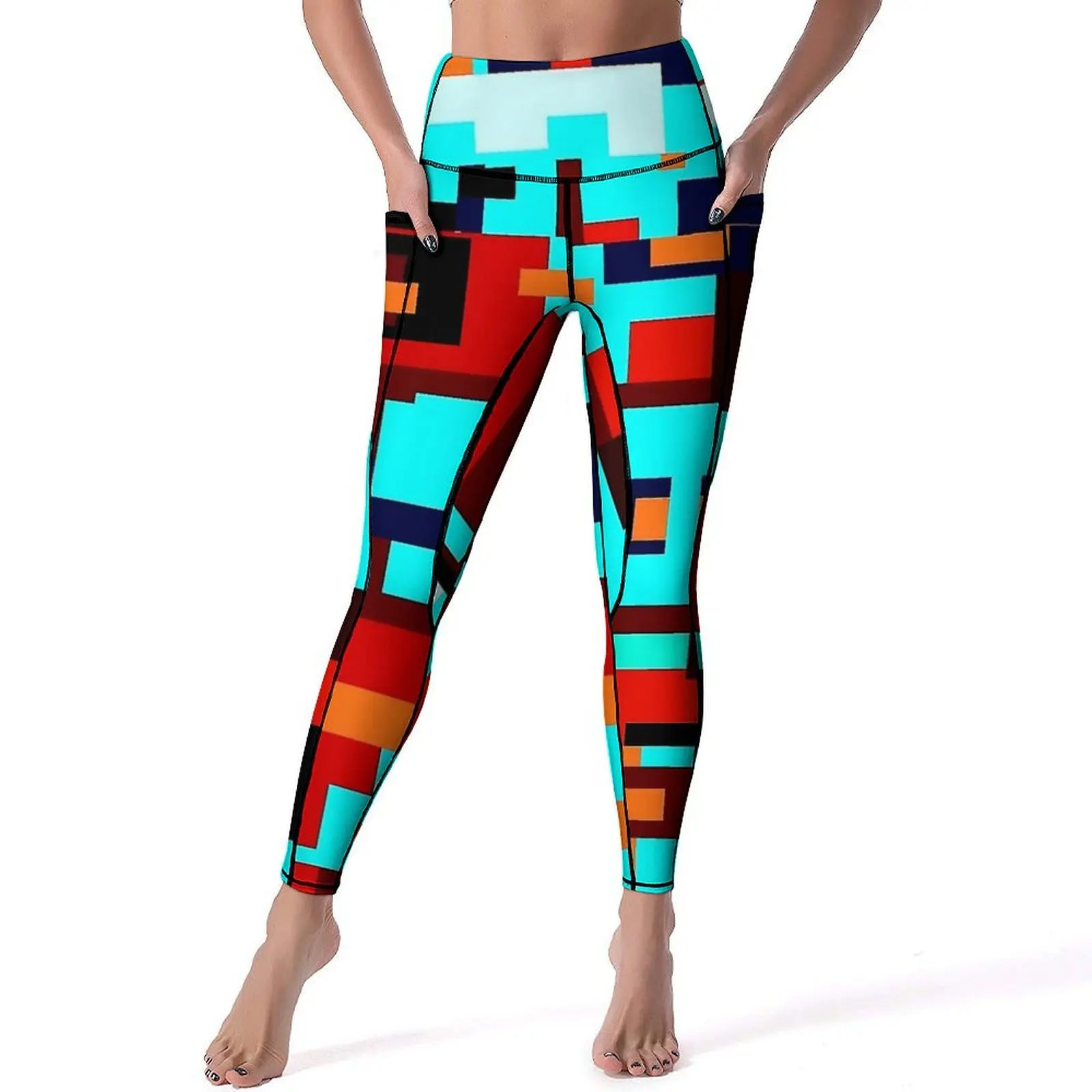 Contrast Color Leggings Sexy XPop Art Glitches Push Up Yoga Pants Vintage Stretch Leggins Female Graphic Work Out Sports Tights