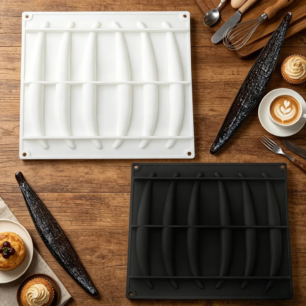 6 Cavity Vanilla Pod Silicone Mold Vanilla Chocolate Dessert Finger Biscuit Mold French Pastry Baking Mold Candle Mold