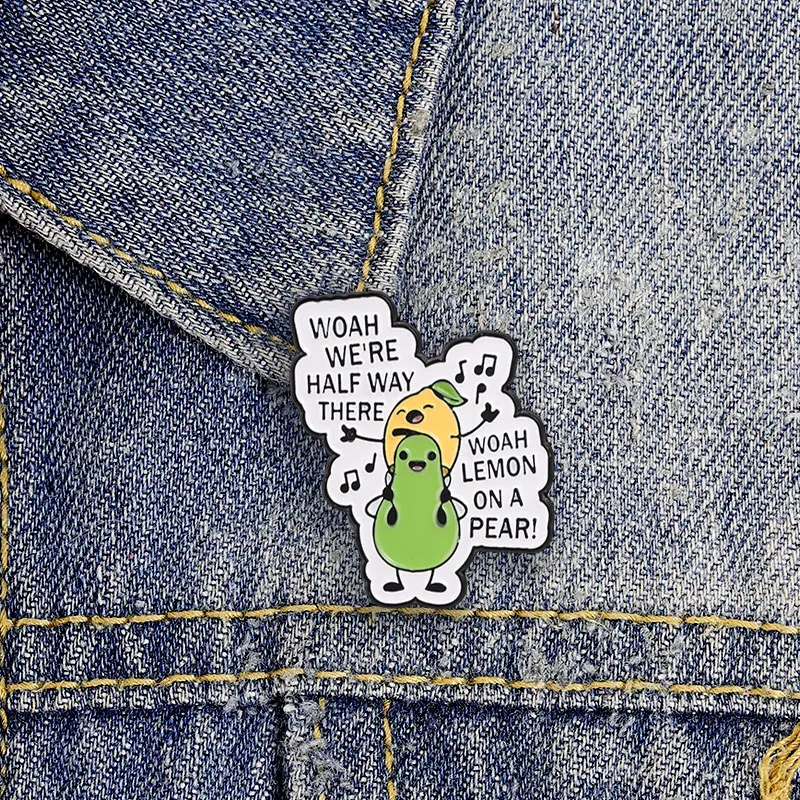 Woah We're Half Way There Lemon On A Pear Enamel Pin Cute Fruit Pun Brooch Funny Music Lyric Lapel Badge Jewelry Gift