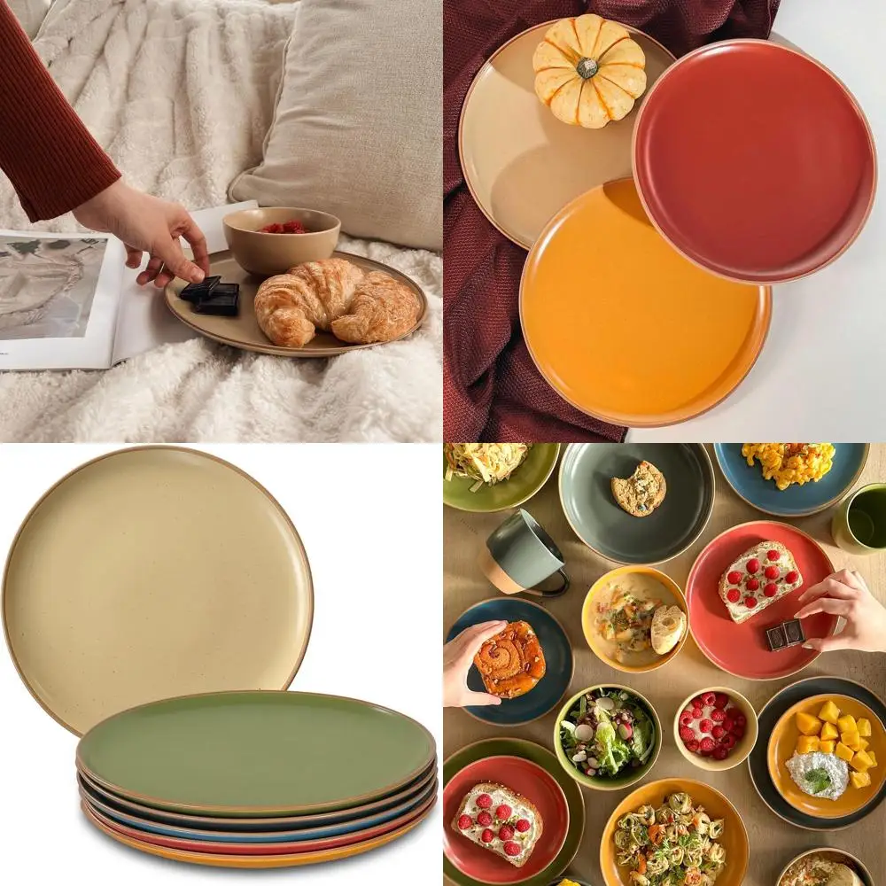 

6-Piece 10 Inch Matte Dinner Plates Set - Rustic, Microwave, Oven & Dishwasher Safe, Scratch Resistant Porcelain Dinnerware