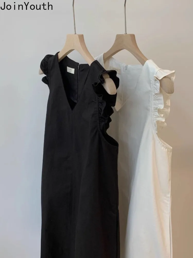Temperament Robe Femme Summer Woman Dresses 2024 Vestidos De Mujer Sleeeless V-neck Ruffles Fashion Korean Loose Dresses 27x790