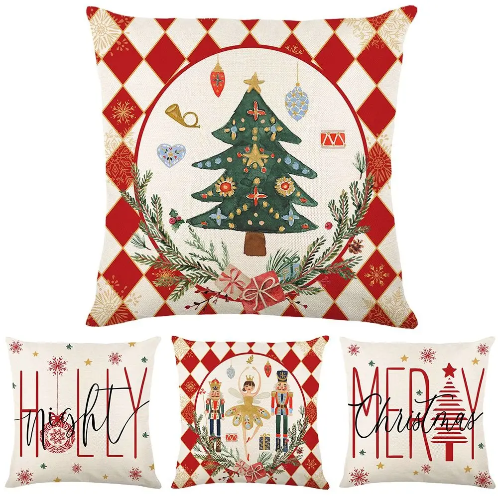 

Hemp Christmas Cushion Covers Xmas 45x45CM Pillow Case Monogram Snowflake Pillow Cover Outdoor Indoor Home Decor