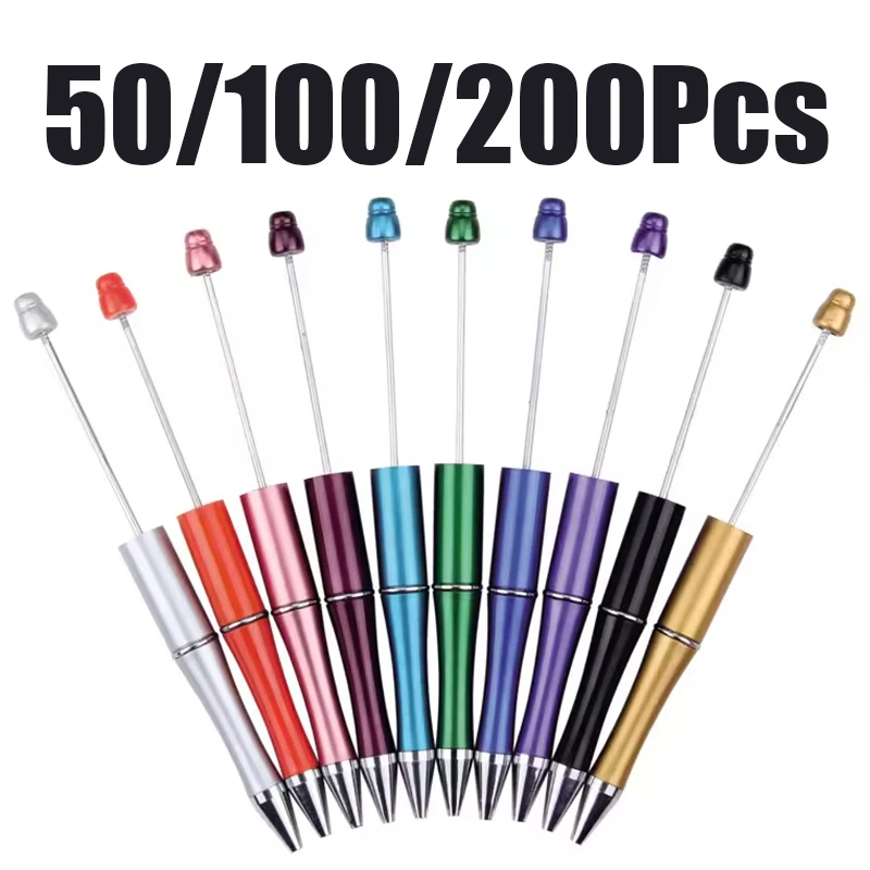 50/100/200Pcs Beadable Pen DIY Beaded Ballpoint Pen Blank Plastic Pens for Handmade Craft Making School Office Supplies