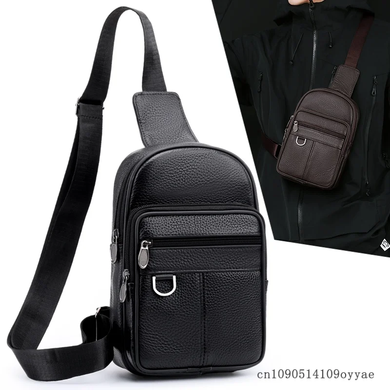 PU Leather Chest Pack Men's Large-capacity Black&Brown Shoulder Bag Business Commuter Men's Crossbody Bag Phone Storage Bag