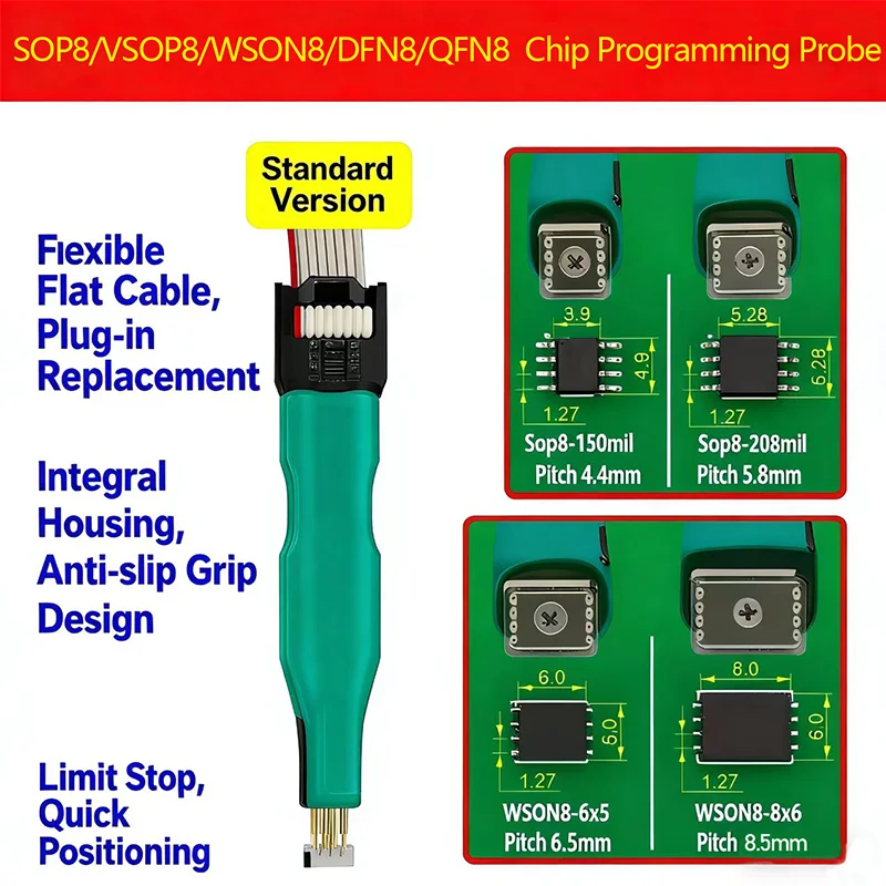 1Pcs SOP8/SOIC8/WSON8/QDFN8 Chip Burning & Reading Probe - Spring Pin Flash Chip Burner with Spacing Cable