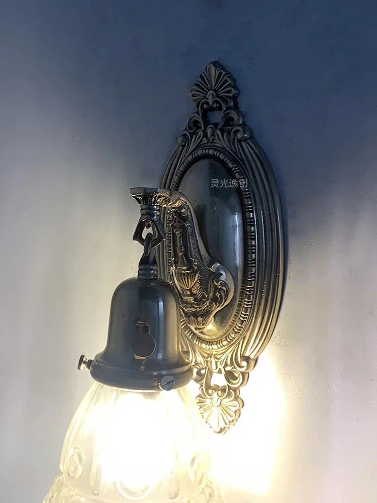 Vintage kinkiet salon tło ściana sypialnia lampka nocna korytarz miedziana szklana lampa