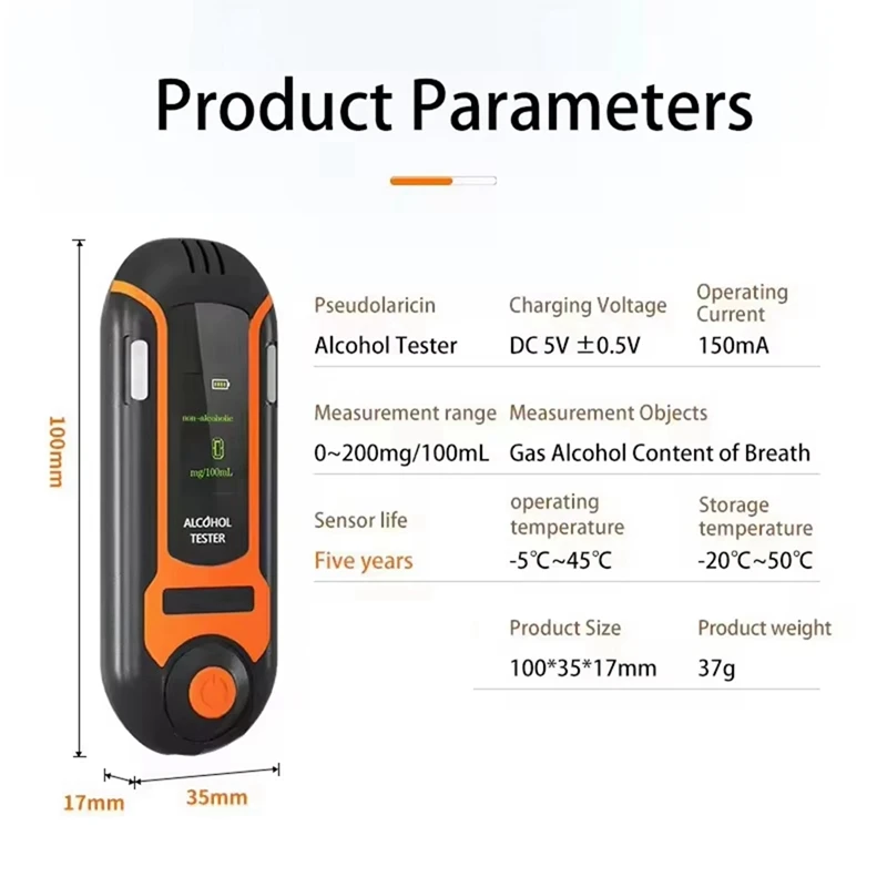 BAAG-NEW Tester automatico di alcol Tester professionale per alcol sull'alito Etilometro ricaricabile Test dell'alcol Trasmissione vocale