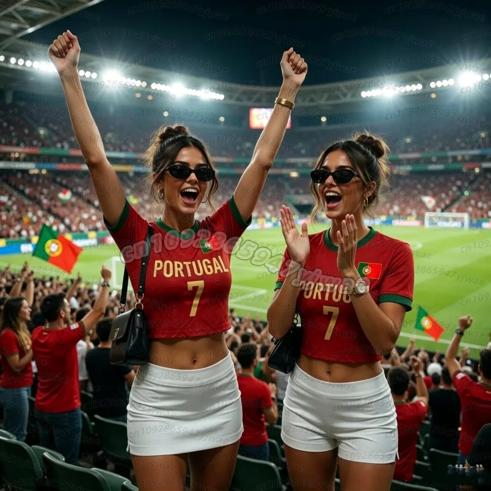 2026 women Portugal NO.7 Soccer Crop Top Jersey,  Football FANS Tee women Romance Football Jersey, short sleeve women t-shirt