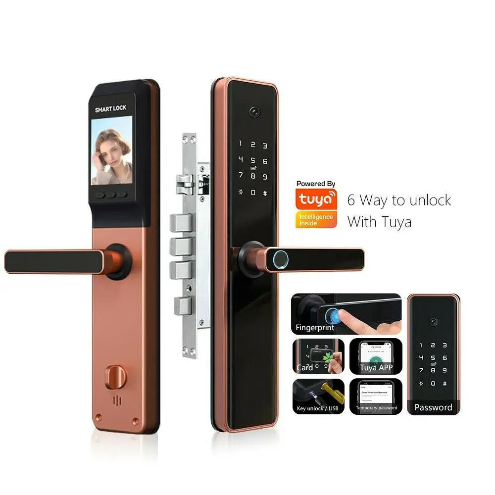 New Arrival Smart Waterproof Door Lock Fingerprint Tuya APP WiFi With Camera Card Password Smart Home Security