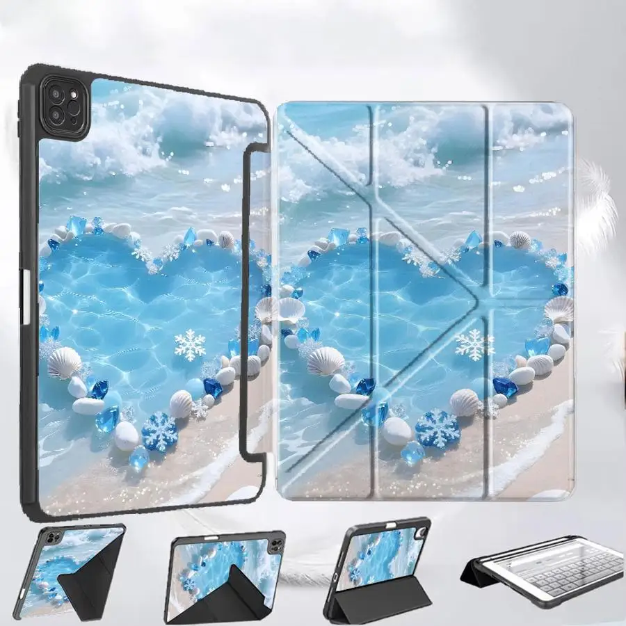 

Tablet Case For iPad Pro 2025 Pro 11th 10th 9th 8th 7th 12.9inch Mini 6 7 Air 4 5 M3 M2 M4 11inch Holder Cover Blue Heart Sea