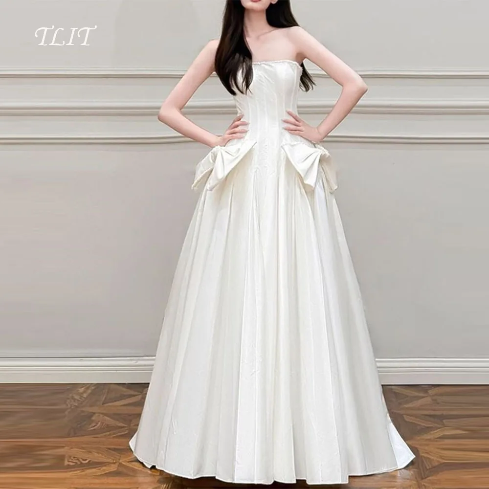TLIT Elegant Silk Satin Wedding Dresses 3D Bows Sleeveless Bridal Gowns Korea Wedding Dresses Photo Shoot Customized 웨딩드레스