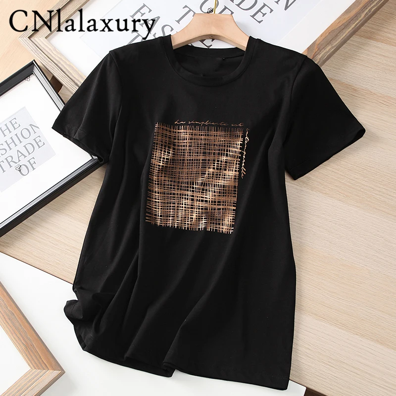 CNlalaxury 2022Women Black Letter Print Cotton T Shirt Short Sleeve Tees Ladies Casual Tee Shirt Street Wear Tops camisetas