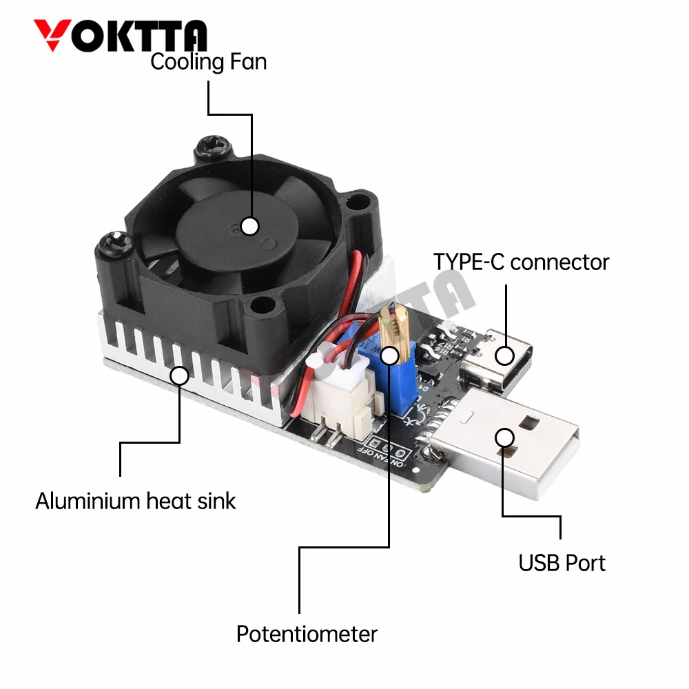 

VOKTTA 25W Electronic Load Module USB Adjustable Constant Current Resistance Tester Smart Temperature Control Fan USB Interface