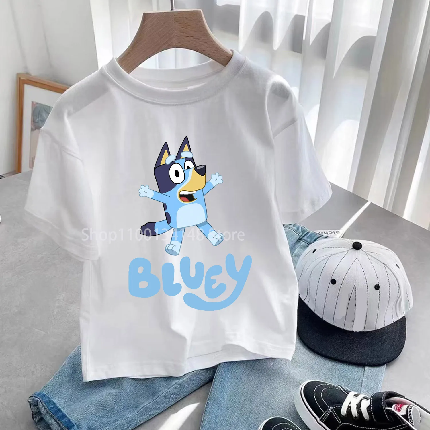 Blueys Dog New T-shirt for Children Cute Cartoon Clothes Fashion Anime Print White Clothing Girls Boys Top Kids Summer Tee Gift