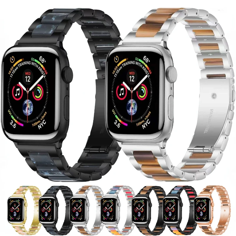 Metal+Resin Strap For Apple watch Ultra/2 49mm 10 9 8 7 45mm 41mm Luxury stainless steel Band iwatch6 5 4 SE 42mm 44mm 40mm 38mm