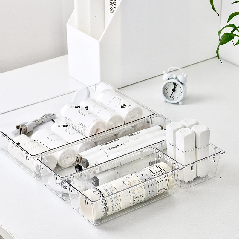 4-teiliges Schubladen-Organizer-Set aus durchsichtigem Kunststoff, 4 Größen, Badezimmer-Waschtisch, Schubladen-Organizer, Tabletts, Aufbewahrungsbox für Make-up, Schlafzimmer, Küche