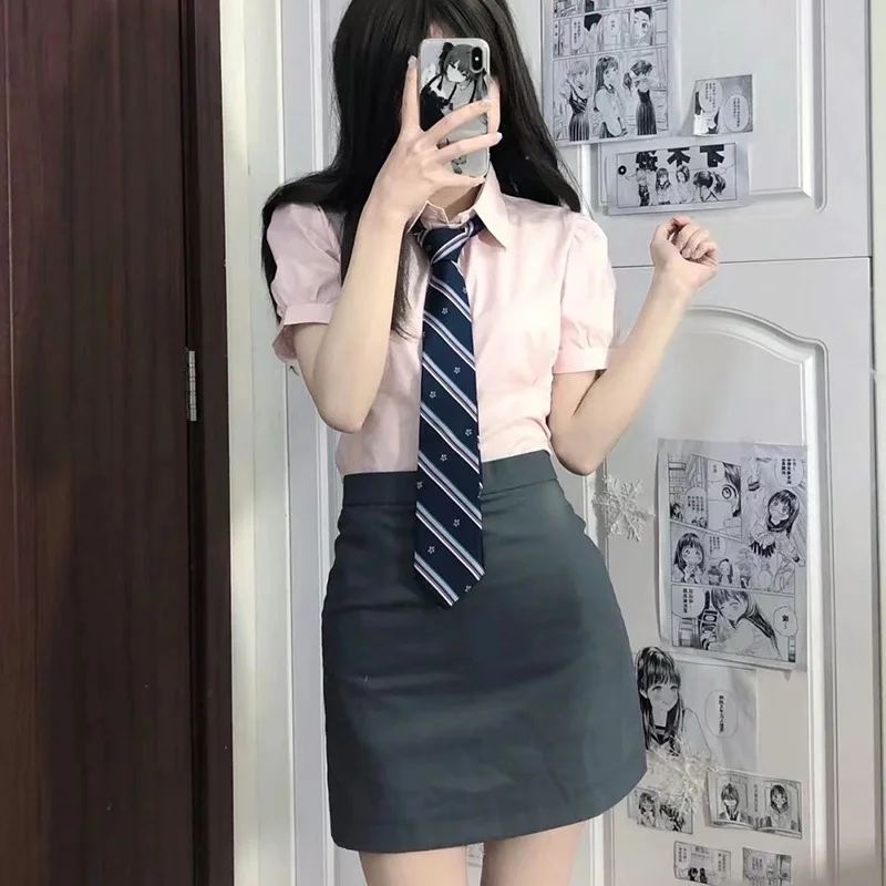 Spring 2023 High Waist Grey Slim Fit Half Skirt Sexy Butt Covering plus Size College Style JK Pure Desire Women's Skirt