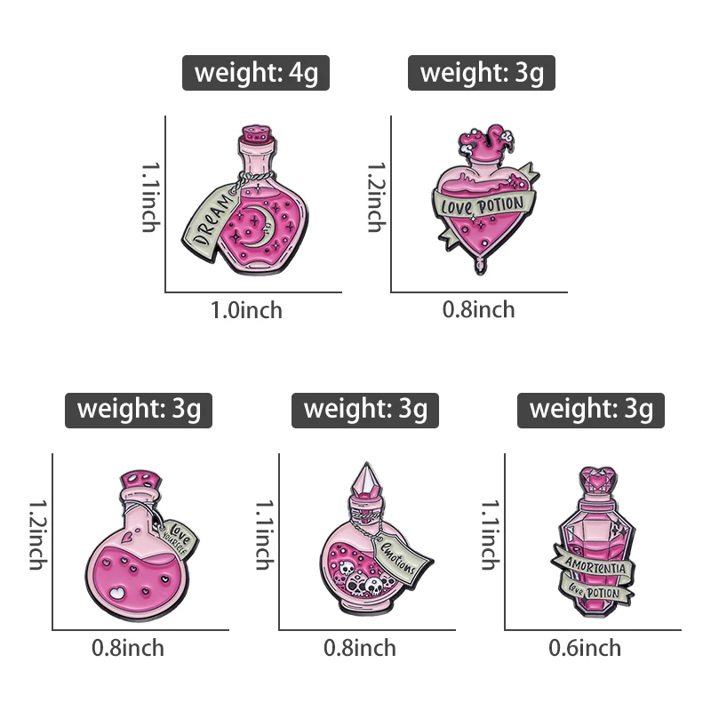 Potion of Magic Love Enamel Pins Custom Dream Chemical Bottle Witch Wizard Brooches Lapel Badges Gothic Jewelry Gift Wholesale