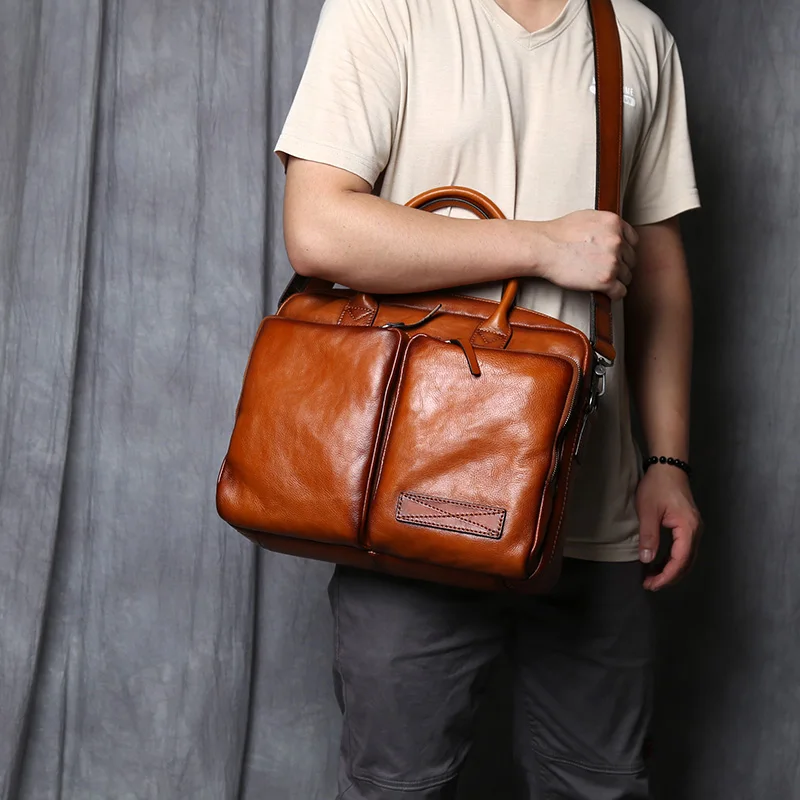 Retro Leder herren Aktentasche Top Schicht Leder Handtasche Lässig Schulter Messenger Tasche Business Laptop Tasche Trendy männer Tasche NZPJ – Detail 4