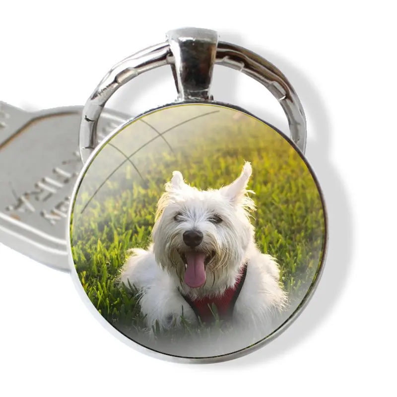Keychain Glass Cabochon Metal Pendant Classic Men's Women's Keyring Terrier Westie Dog image 4