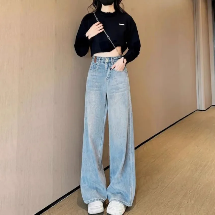 

Washed Distressed High-Waisted Straight Jeans 2025 Summer New Slim Fit Casual Slim Pants