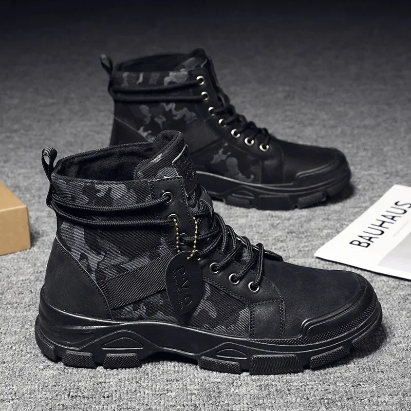Ankle Boots for Men Summer Outdoor Platform Men Boots Fashion High-top Shoes Men Working Boots Winter New Fur Botas Para Hombre