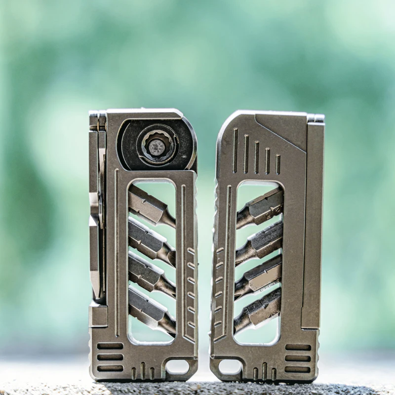 

EDC Multi-Purpose Pocket Tool Titanium Alloy Screwdriver Bit Box Ratchet Wrench Screwdriver Window Breaker Pry Bar Folding Knife