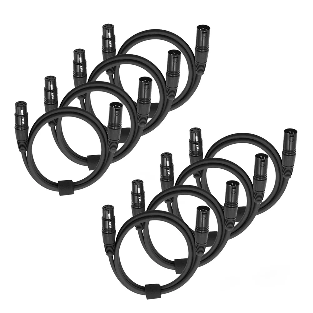 

10 Pcs Audio Line Stage Lighting DMX Cable 3-Pin XLR Male to Female Moving Head Par Lights Black 2m Flexible PVC