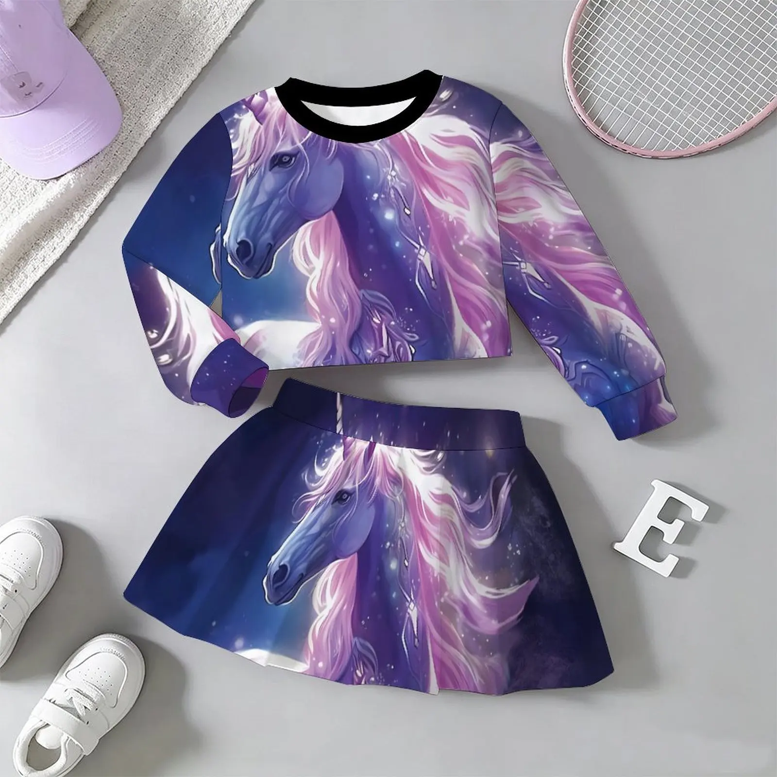 Lovely Kawaii Fairy Style Girls Outfit Long Sleeve Print Top A-line Skirt  Soft Breathable  For Wedding Flower Girl Party