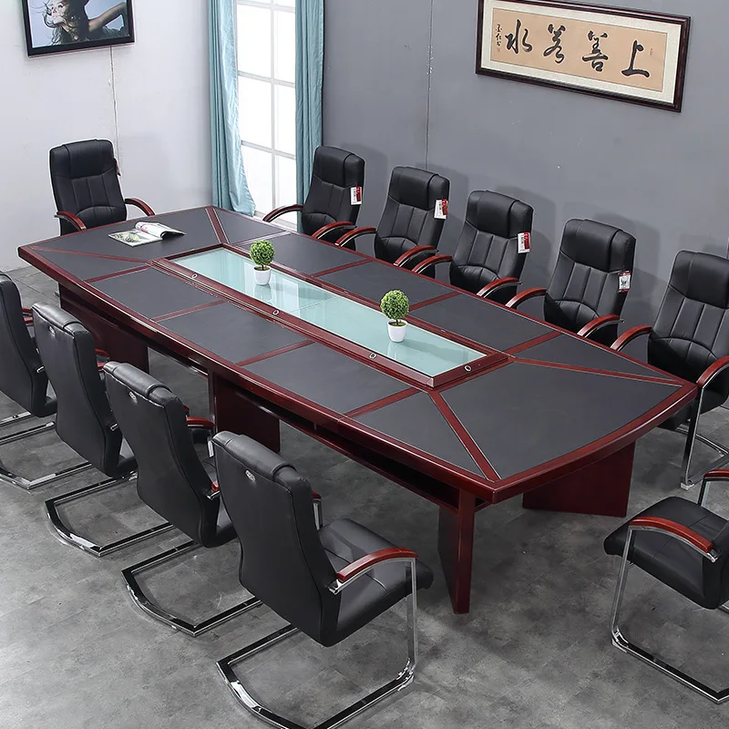 Suzhou office furniture conference table long table simple modern paint sticker walnut leather large conference table