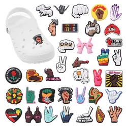 Good Quality 1pcs PVC Shoe Charms Pink Black Skeleton Palm Fingers Rose Accessories DIY Shoes Ornament Fit Wristbands Kids Gift