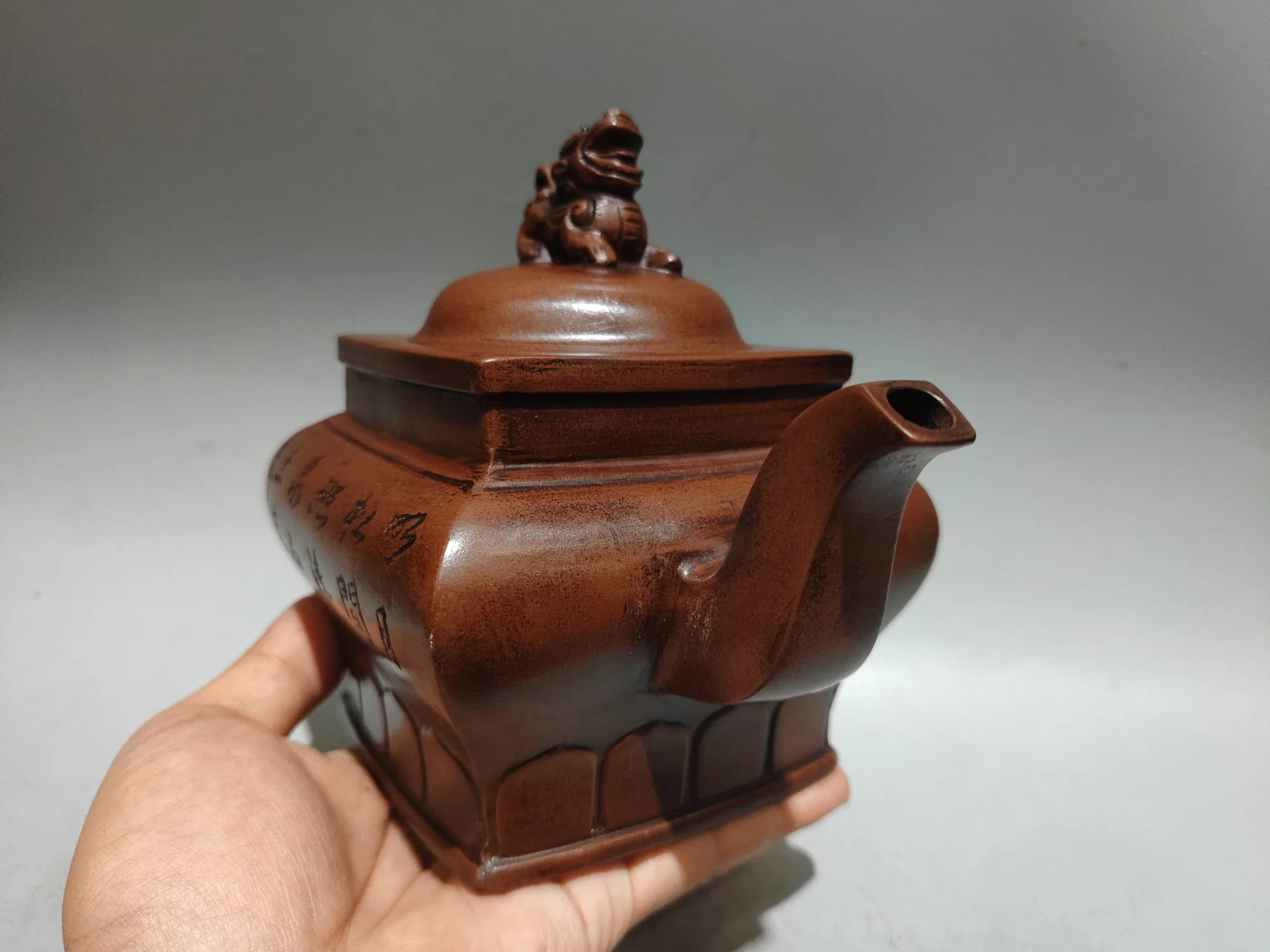 8 "الصينية ييشينغ الأرجواني الطين إبريق الشاي التنين تمثال غطاء المشهد نمط أربعة جوانب إبريق الشاي غلاية إبريق الشاي حفل الشاي