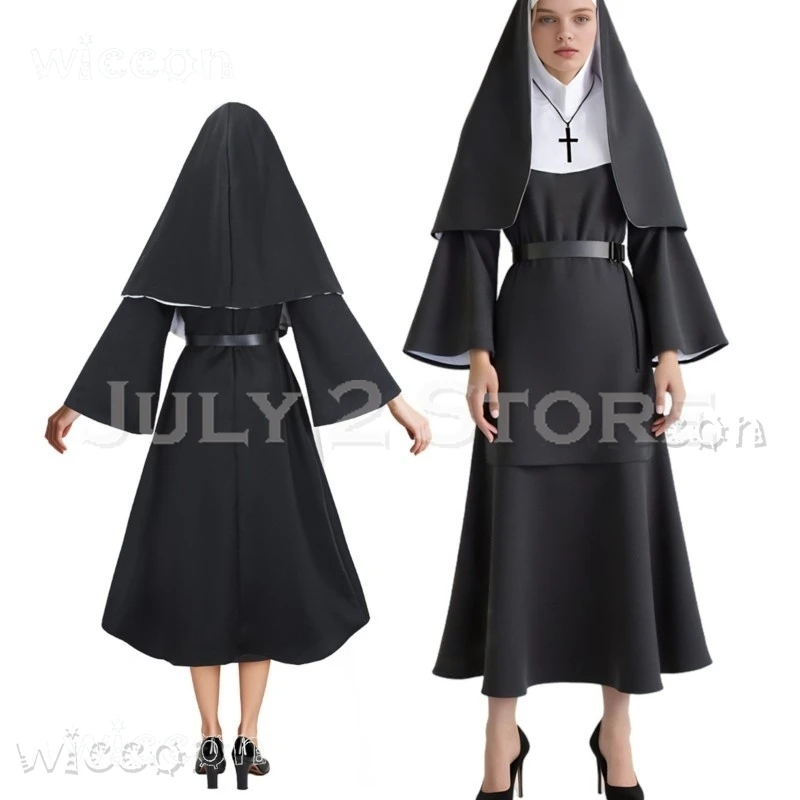 أزياء الهالوين disfraz The Conjuring Nun Valak أزياء تنكرية مخيفة للنساء ملتوية رجل مخيف حفلة سوداء موهير