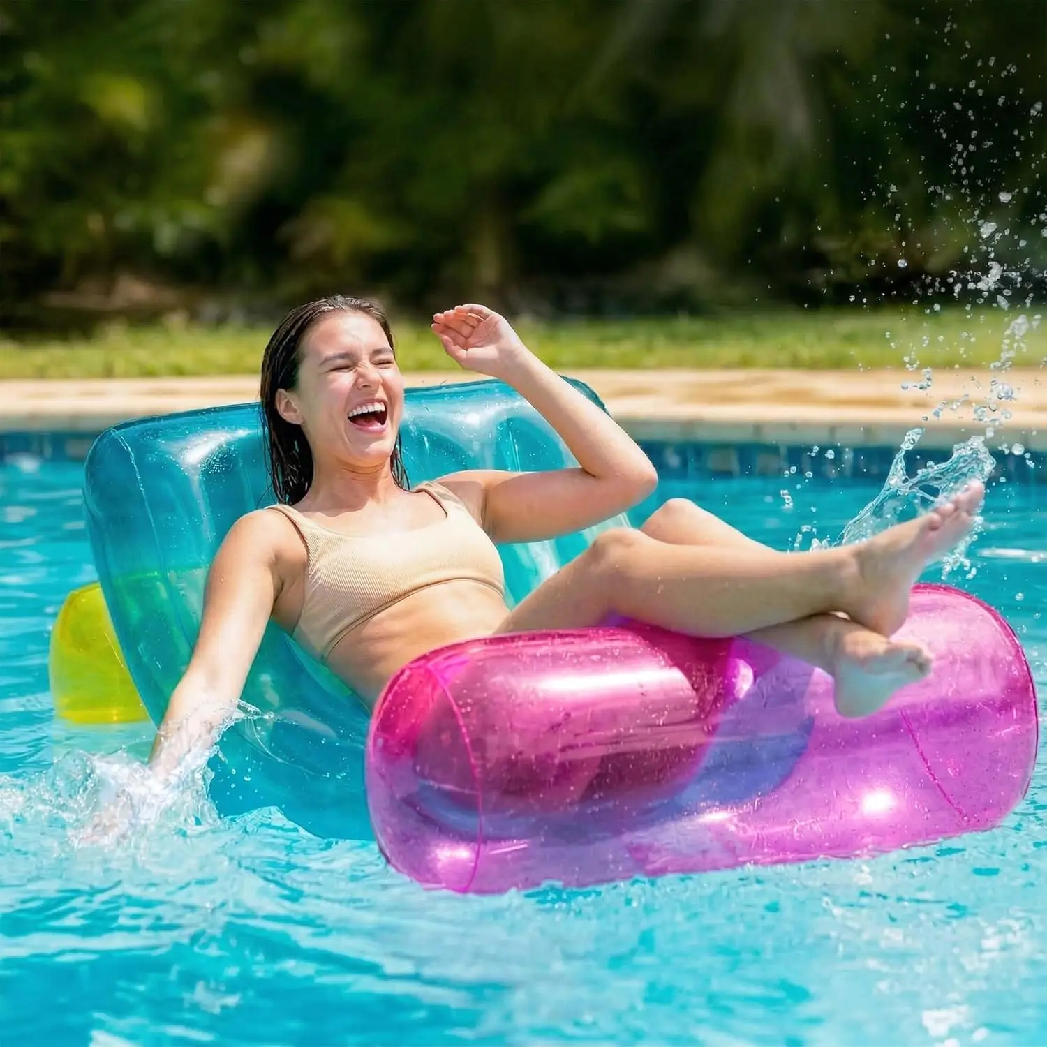 

Inflatable Pool Recliner Lounger, Swimming Pool Floating Lounge, Adult Sun Tanning Chair W/Cup Holder, Beach Water Sofa Float