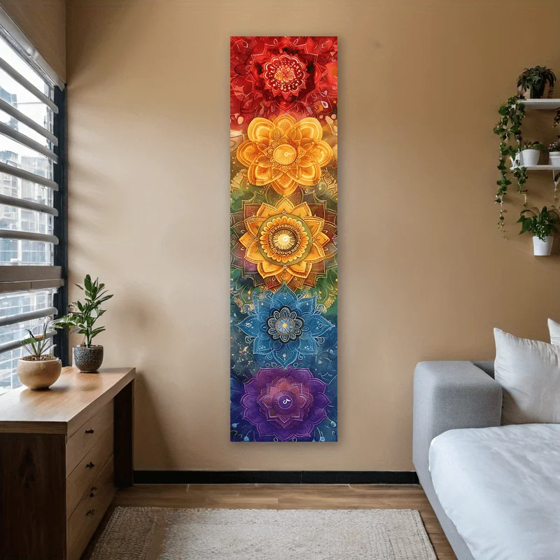 Tapestry Wall Decor Tapestry for Bedroom Vibrant Mandala Chakra Floral Tapestry - 59.06x15.75 Vertical Wall Mount for Bedroom,
