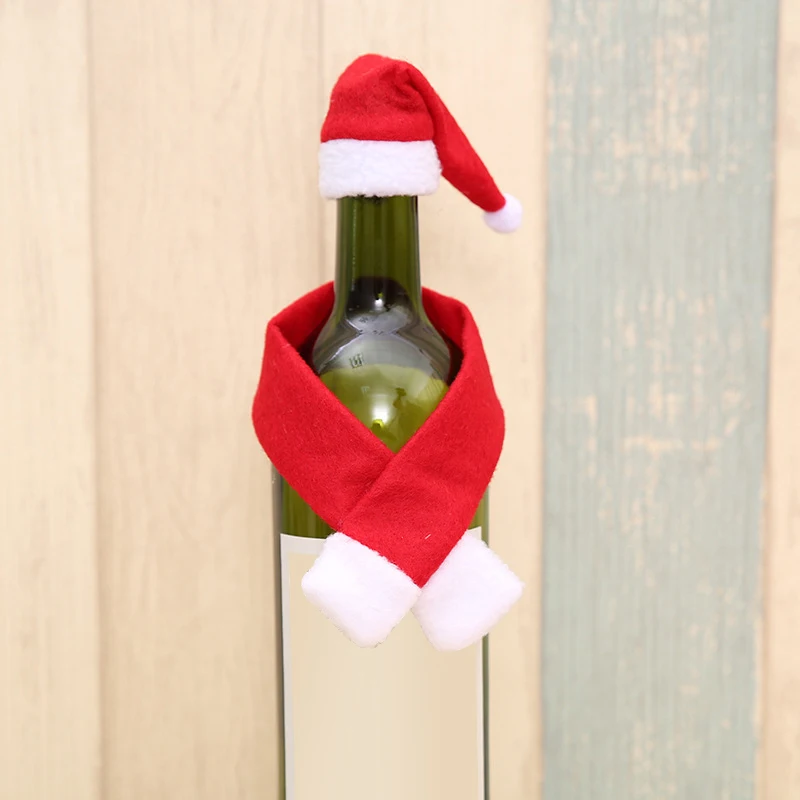 1Set Christmas Wine Bottle Cover Christmas Decorations Scarf Santa Hats Tableware Bags Xmas Party Dinner Table Decor Accessories