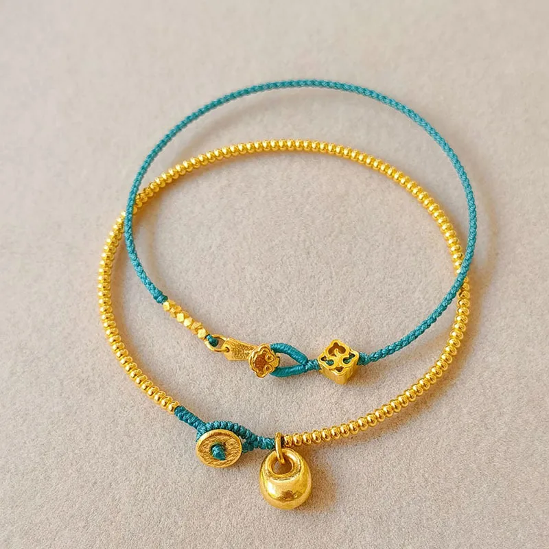 Simple retro blue yellow small bean beads Ruyi blue rope bracelets for women new in layered charm bracelet banquet jewelry