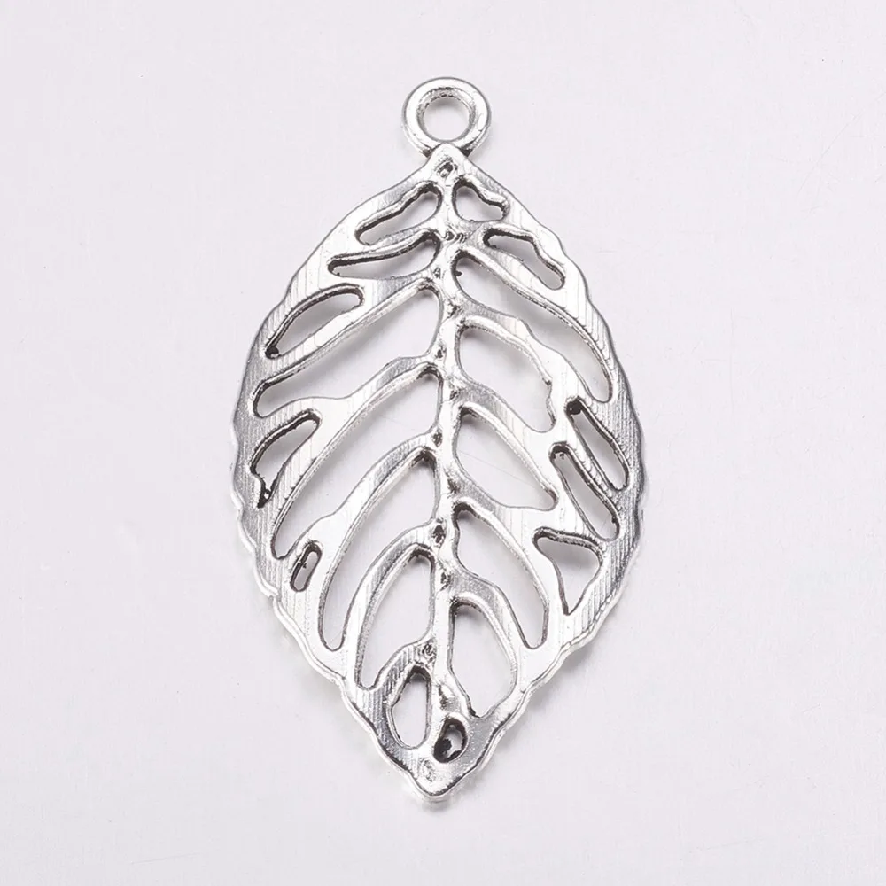 10pcs Alloy Pendants Lead Free Leaf Antique Silver 49.5x27.5x2mm Hole: 3.5mm