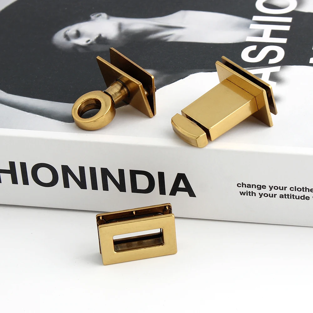 1/4/10Sets 35x28mm Satin Gold Metal Rectangle Twist Locks For DIY Leather Handbag Purse Bags Turn Lock Clasp Buckle Accessories